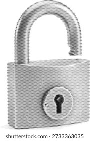 padlock security halftone vintage retro illustration black and white dotted pattern vector graphic isolated monochrome pop art engraving lock safety protection privacy