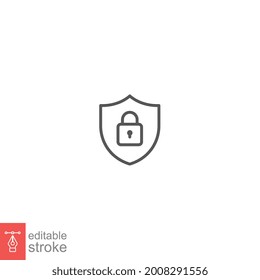 Padlock security icon outline style. Shield Lock cyber security. antivirus protection. password lock badge. private secured access Editable stroke vector illustration design on white background EPS 10