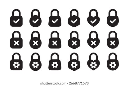 Padlock Security Icons. Lock, Unlock, and Settings