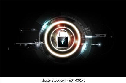 Padlock with security lock concept and futuristic electronic technology background, transparent vector