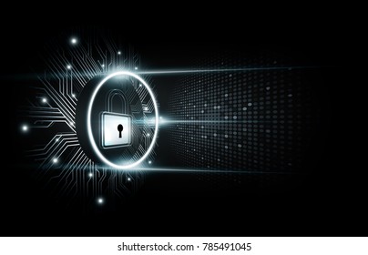 Padlock with security lock hologram concept and futuristic electronic technology background, vector illustration