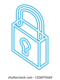 padlock security protection isometric blue neon