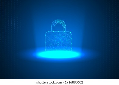 padlock security protection on binary code technology abstract background.