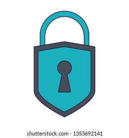 Padlock security symbol isolated blue lines