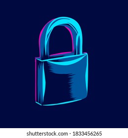 Padlock for security system line pop art portrait colorful logo design with dark background. Abstract vector illustration.
