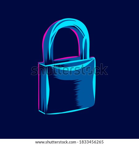 Padlock for security system line pop art portrait colorful logo design with dark background. Abstract vector illustration.