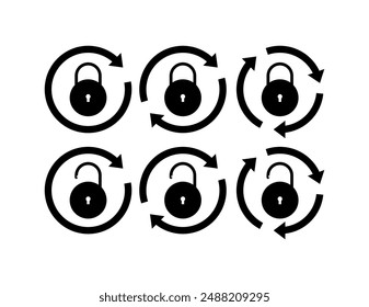 Padlock set icons. Silhouette style. Vector icons.