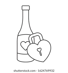 padlock in shape heart with bottle wine isolated icon vector illustration design
