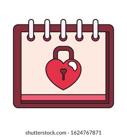 padlock in shape heart in calendar isolated icon vector illustration design