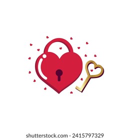 Padlock in shape of heart and key on white background. Valentine