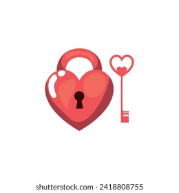 Padlock in shape of heart and key on white background. Valentine