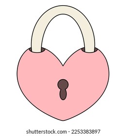 Padlock in the shape of a heart. Keyhole. Color vector illustration. Cartoon style. A symbol of love and strong relationships of the newlyweds. Isolated background. Idea for web design.