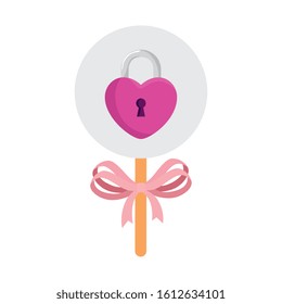 padlock in shape heart in stick isolated icon vector illustration design
