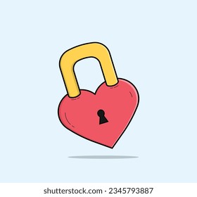 Padlock shaped love hand drawn vector cartoon art illustration