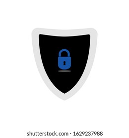 Padlock shield badge icon with a thin cross line check mark. This shield badge with tick icon shows a concept of a system's security, safety and reliability. The concept of safe insurance protection.