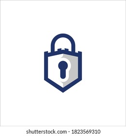 Padlock en el escudo y la forma del castillo símbolo del logotipo de la protección de seguridad segura y protección