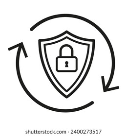 Padlock and shield in circular arrow. Protection process icon. Vector illustration. EPS 10.