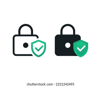 Padlock con icono de escudo. Clave de defensa. Vector de ilustración