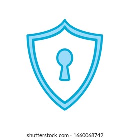 Padlock shield line and fill style icon design of Security system warning protection danger web alert and safe theme Vector illustration