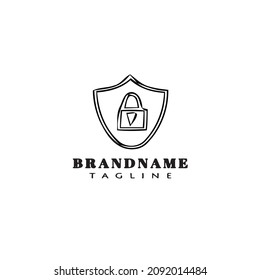 padlock shield logo cartoon design template icon black modern isolated vector illustration