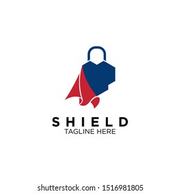 padlock with shield and scarf logo template