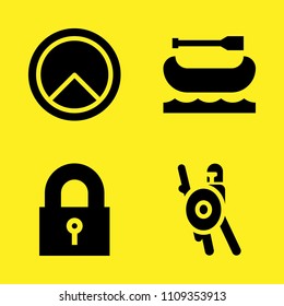 padlock, shield, warrior and canoe vector icon set. Sample icons set for web and graphic design