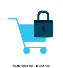 Padlock- und Einkaufswagen im flachen Stil Symbol Design des Sicherheitssystems Warnschutz-Web-Alarm und sichere Theme-Vektorillustration-Illustration