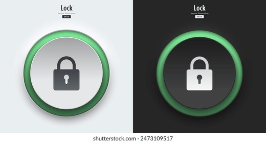 Padlock sign. A set of black and white push buttons with Padlock symbols. Security concept. 3D Neumorphism design style for Apps, Websites, Interfaces, and mobile apps. UI UX. Vector illustration.