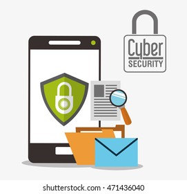 padlock smartphone envelope cyber security system technology icon. Flat design. Vector illustration