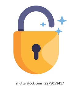 Padlock with sparkles denoting the concept of magic lock flat icon 