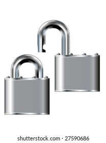 Padlock with stainless steel texture - open and closed