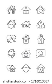 padlock and stay home icon set over white background, line style, vector illustration