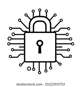 A padlock surrounded by circuit lines, symbolizing digital security and technology.