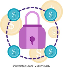 padlock surrounded by coins, payments and finance