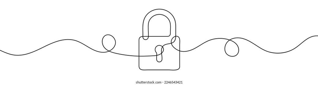 Padlock symbol in continuous line drawing style. Line art of lock icon. Vector illustration. Abstract background