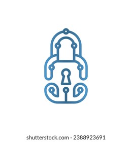 Padlock tech logo design vector, padlock and circuit vector design. Cyber security logotype, suitable for your company