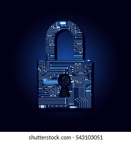 Padlock with a technological electronics circuit.
