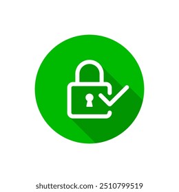 Padlock with tick icon with long shadow