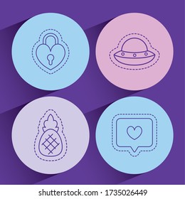 padlock ufo pineapple and bubble design, Cute patch expression emoticon and childhood theme Vector illustration