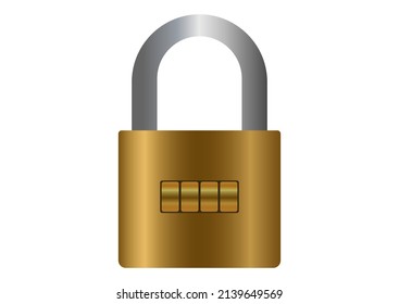 Padlock with unlock code numbers isolated on white background