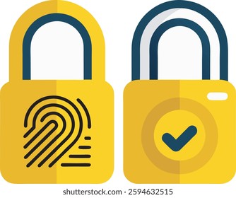 Padlock Unlock with Fingerprint - TapLock Keyless Thumbprint Smart Security Vector Logo Flat Icon Illustration