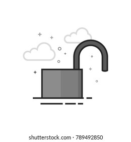 Padlock unlocked icon in flat outlined grayscale style. Vector illustration.