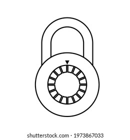 The padlock uses a rotary mechanism. The code number is locked. Concept of confidence in data security against hacking.
