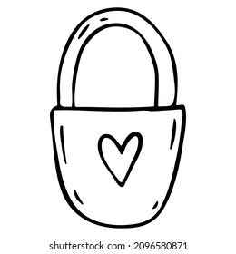 Padlock . Vector doodle illustration of a heart-shaped castle. valentine's Day icon