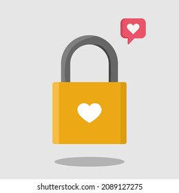 Padlock, vector flat style heart lock icon