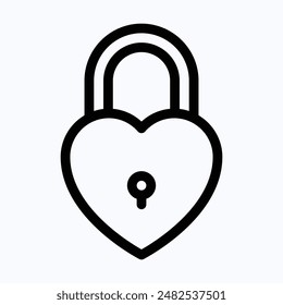 Padlock Vector Icon, Heart Shape Lock, Love And Romance, Isolated Lineal Vector Icon.