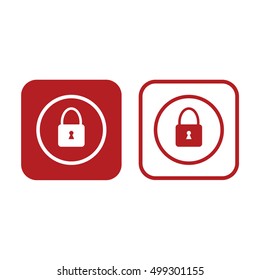 Padlock vector icon. Red and white