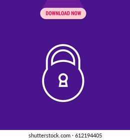 Padlock Vector Icon, The symbol of lock on the purple background. Simple, modern flat vector illustration for mobile app, website or desktop app