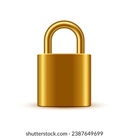 Padlock vector illustration. Steel golden lock isolated on white background. Secure privacy and business information. Personal data protection. Safety concept.