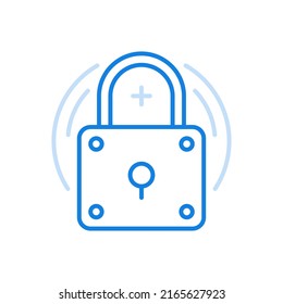 Icono de línea vectorial de bloqueo. Protección y seguridad de las instalaciones domésticas e industriales. Protección confiable de la propiedad privada con bloqueo de acceso a extraños y apertura con clave privada.